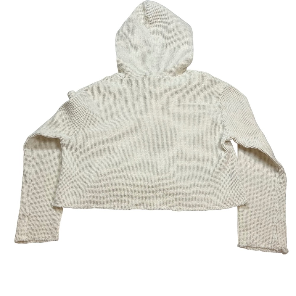 ASTR The Label Ivory Waffle Knit Cropped Hoodie Women's Medium 100% Cotton Cozy - Picture 7 of 8